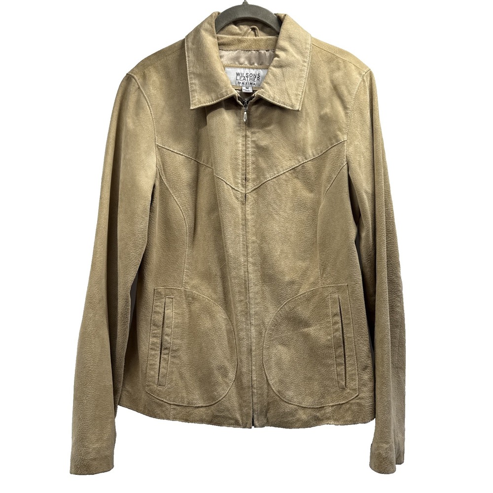 Wilsons Leather Maxima Brown Tan Suede Jacket Women's M Western Style Zip Up Y2K